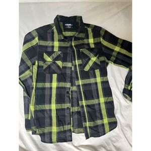 Tony Hawk Boy's Size Xl Green & Black Plaid Long Sleeve Button Up Shirt